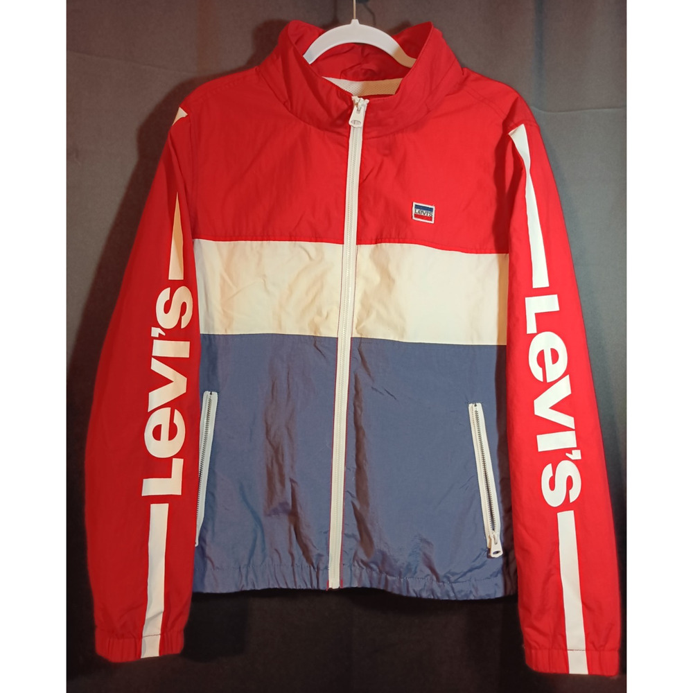 Levi’s Small Windbreaker Jacket Zip Up Red White Blue Color Block Retro Style